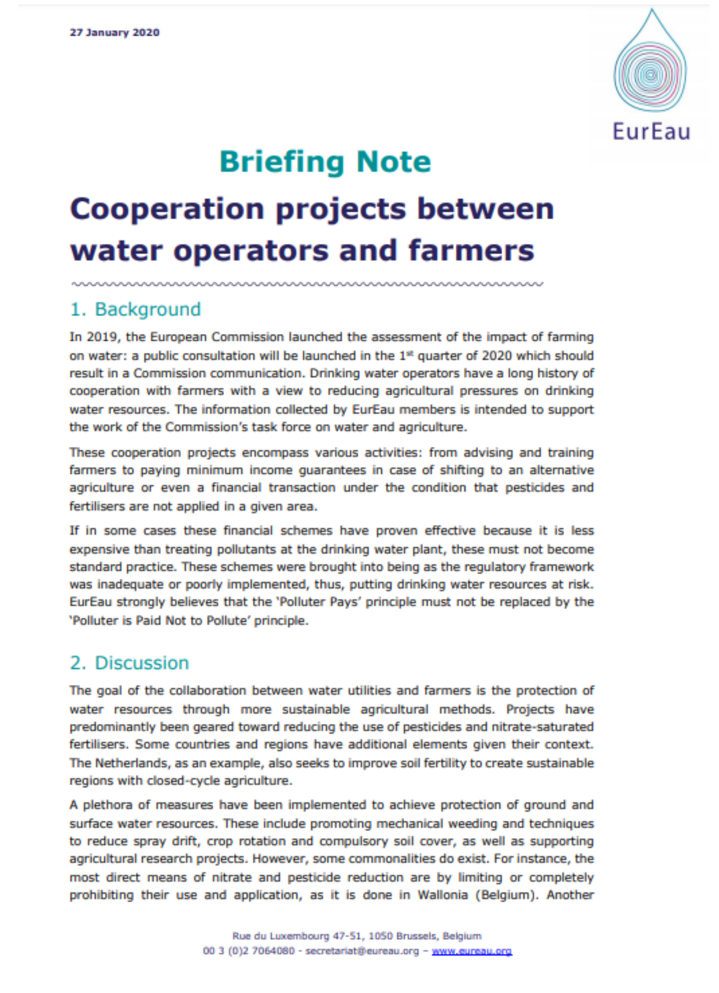 Briefing note on cooperation projects between water operators and farmers