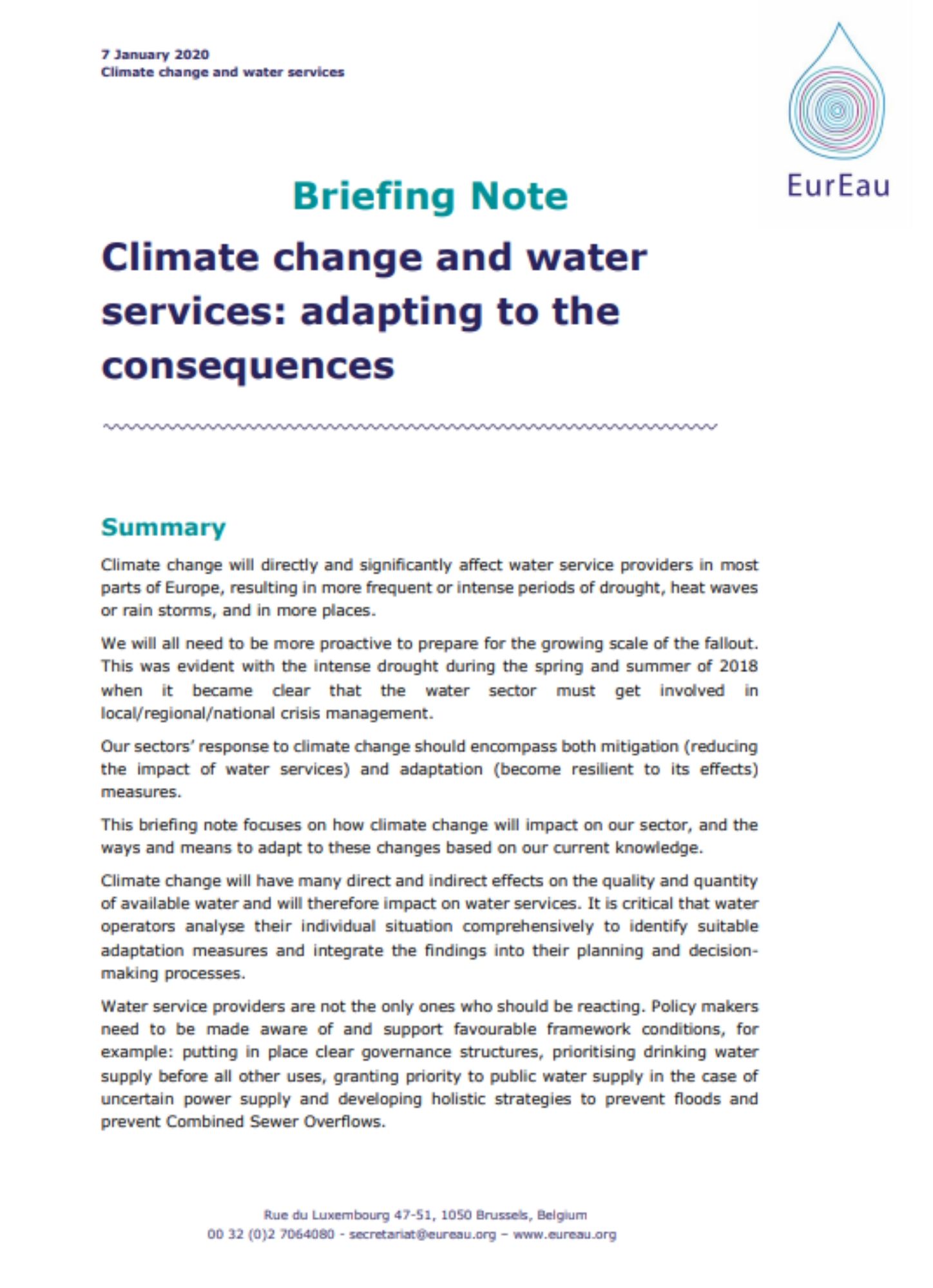 Briefing note on climate change