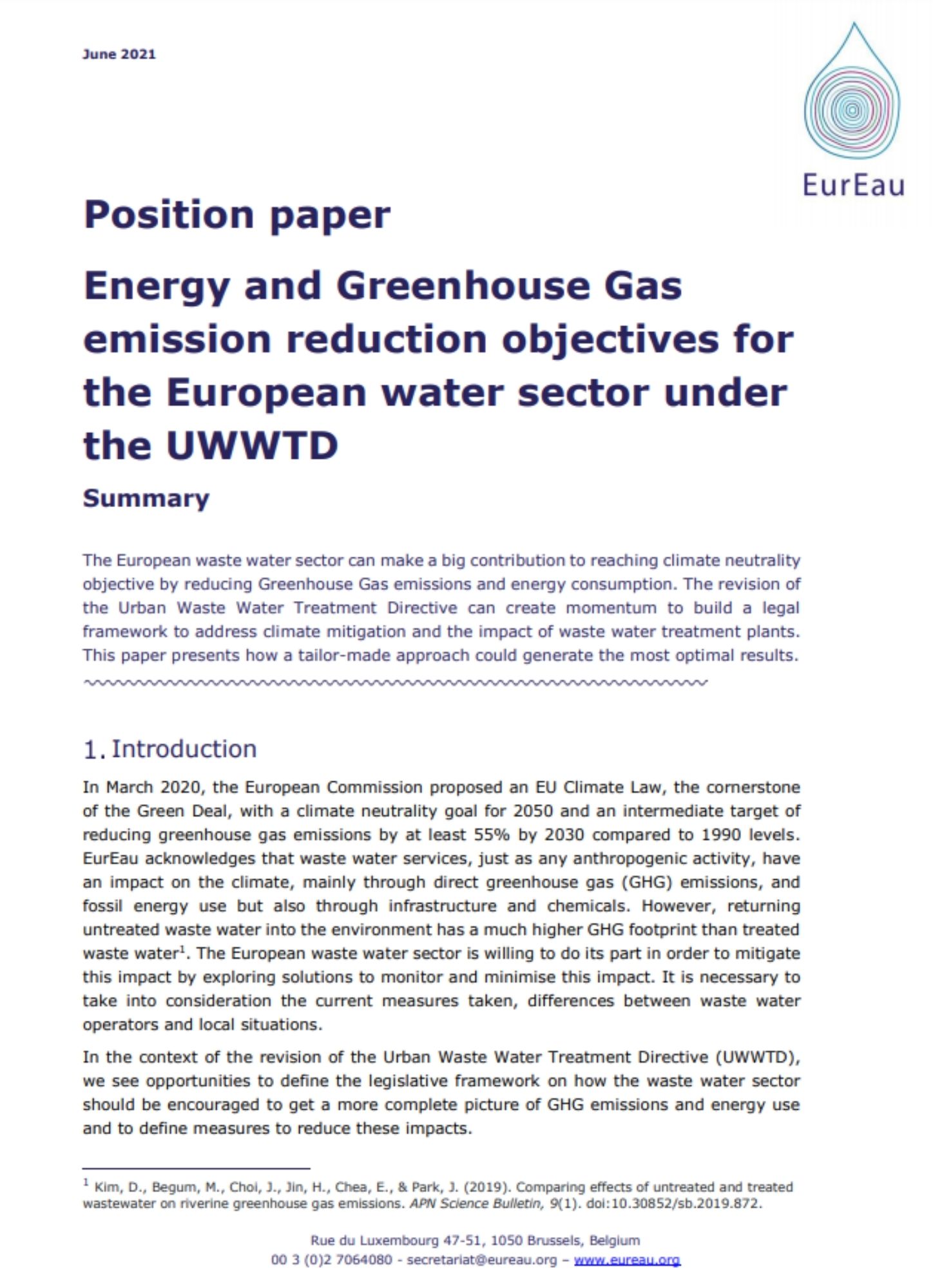 Position paper on climate mitigation in the UWWTD