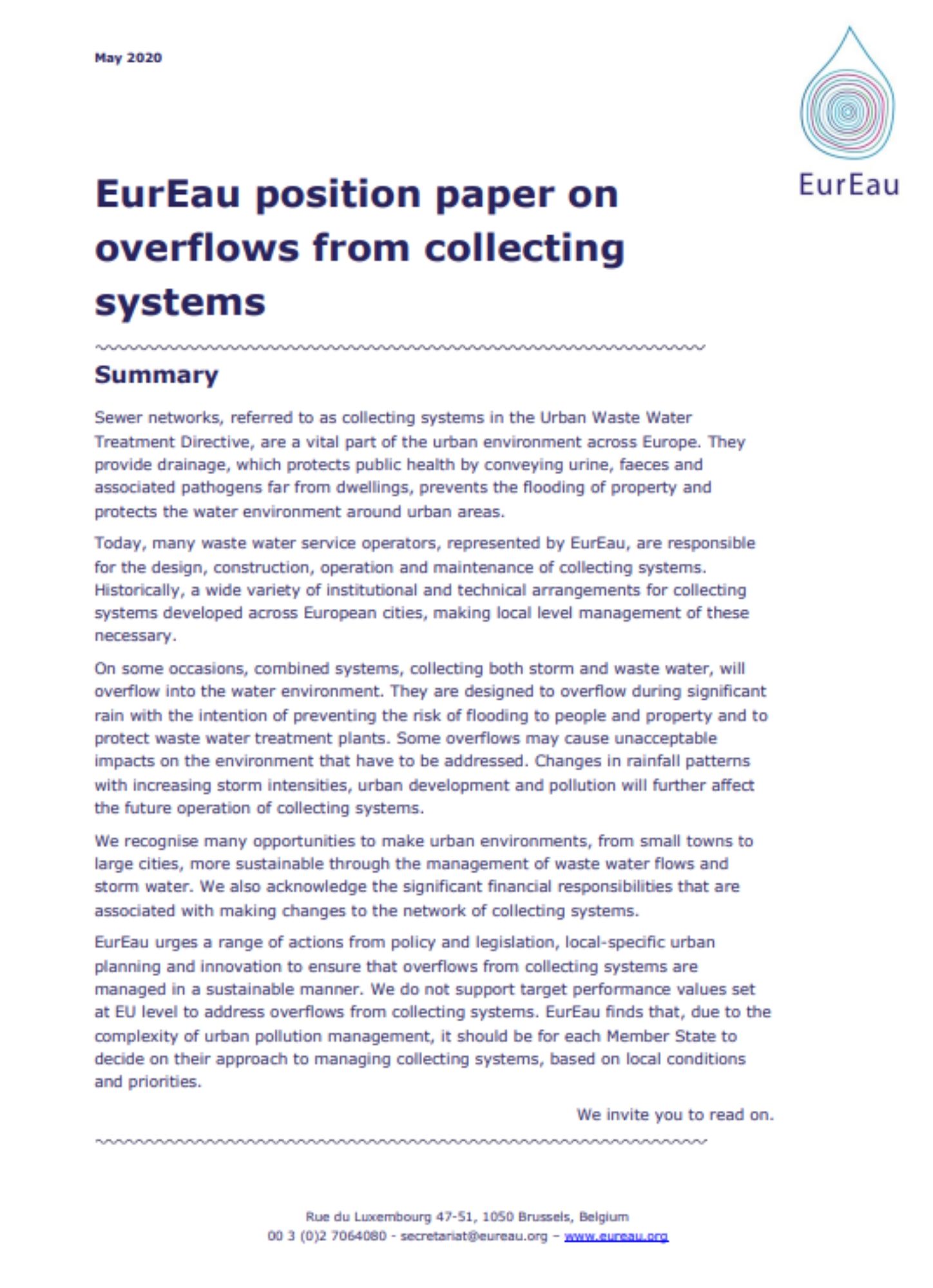 Position paper on overflows from collecting systems