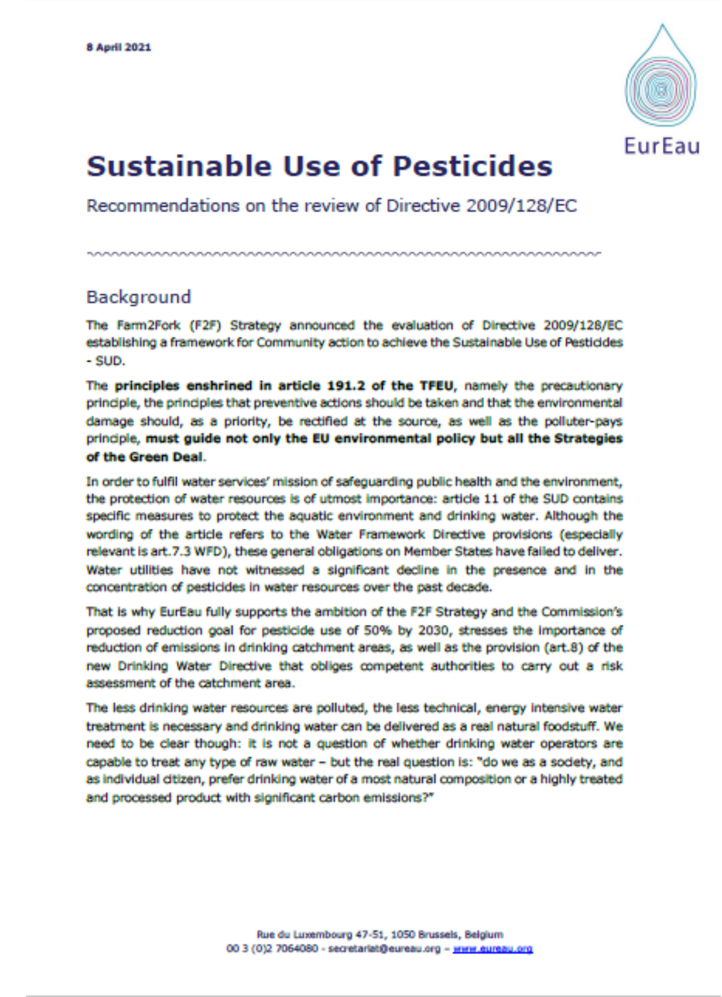 Sustainable Use of Pesticides - Recommendations on the review of Directive 2009/128/EC