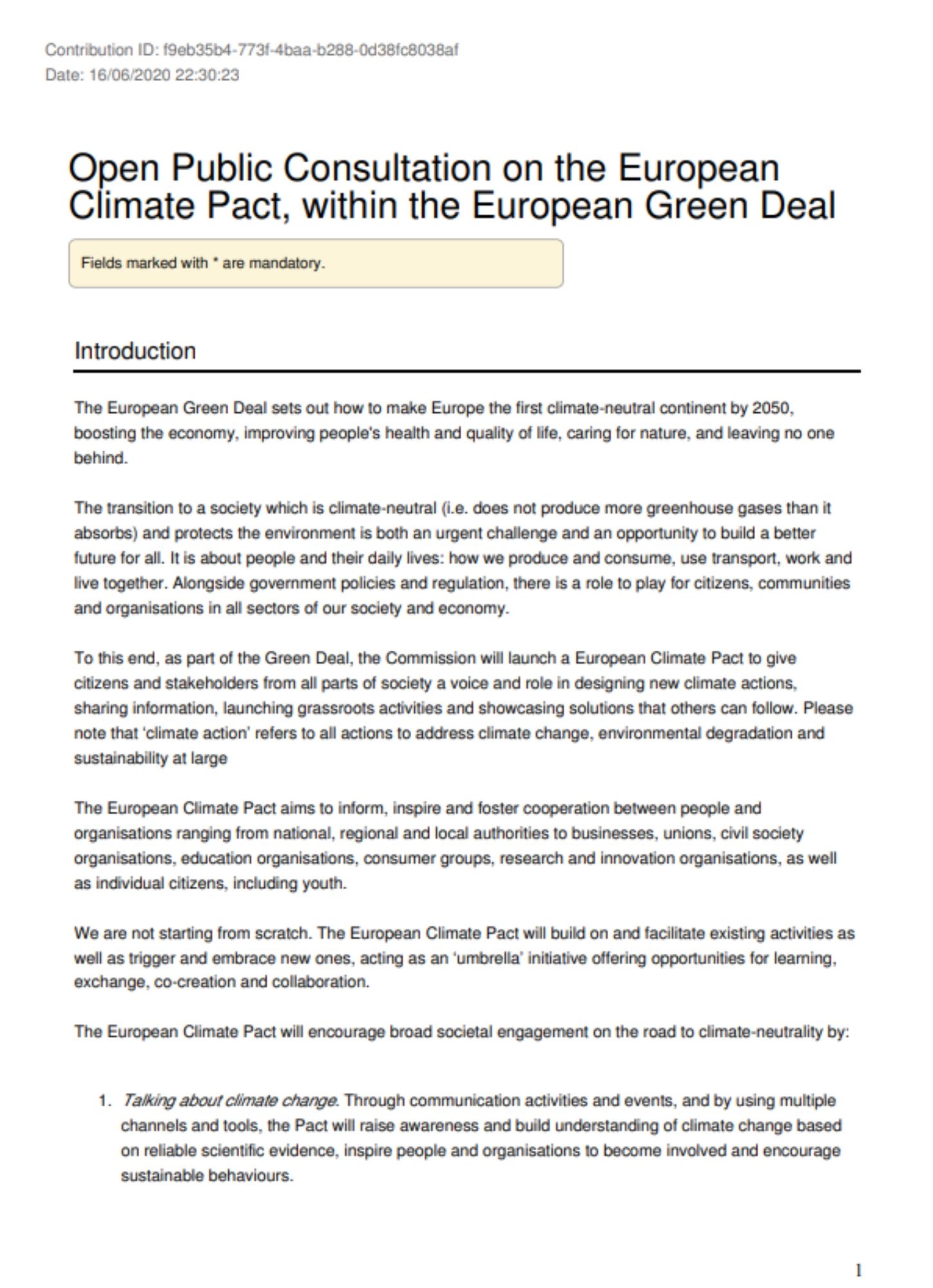 Consultation - European Climate Pact