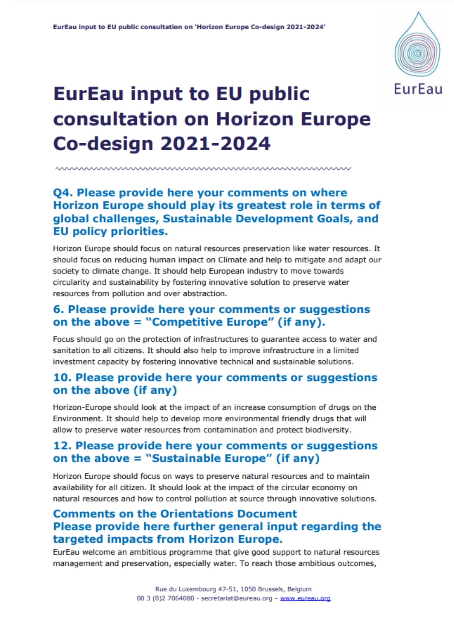 Consultation Horizon Europe plan 2021 2024