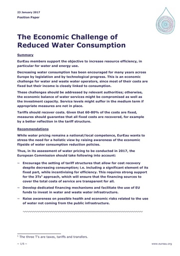 The Economic Challenge of Reduced Water Consumption