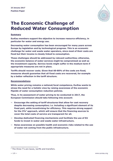 The Economic Challenge of Reduced Water Consumption
