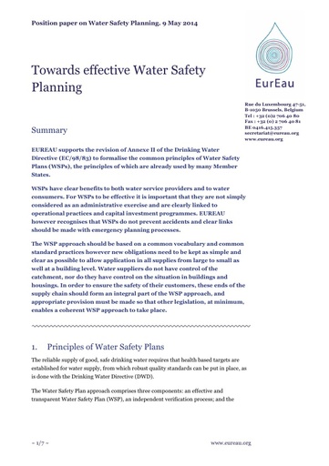 Towards effective Water Safety Planning