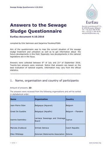Sewage Sludge Situation and Trends 2016