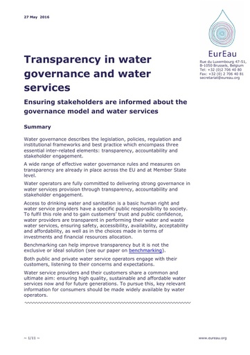 Transparency in Water Governance and Water Services