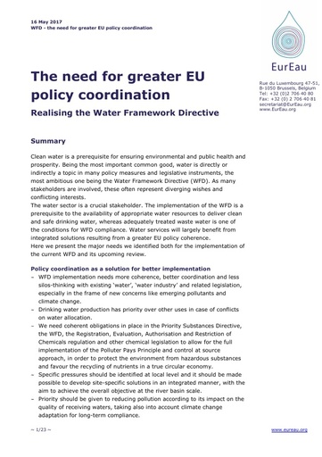 The Need for Greater EU policy coordination - Realising the WFD