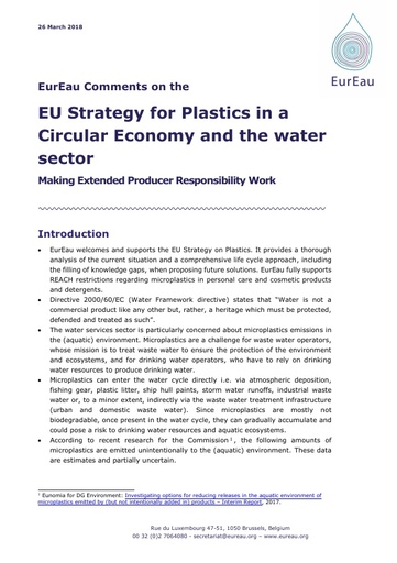 Comments on the  EU Strategy for Plastics in a Circular Economy and the water sector