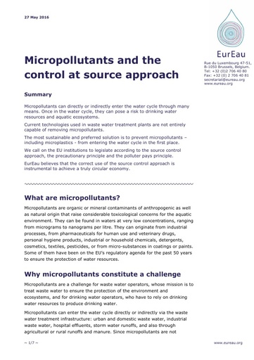 Micropollutants and the Control at Source Approach