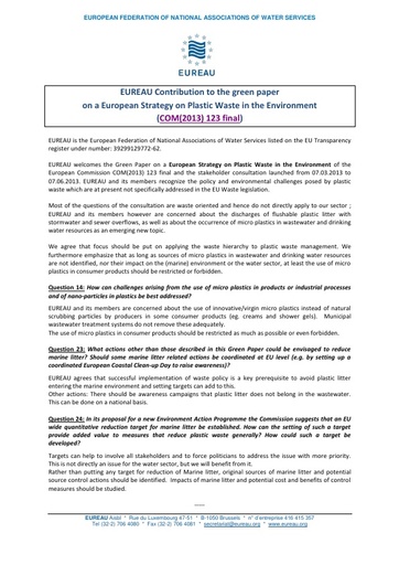 Green Paper on a European Strategy on Plastic Waste in the Environment