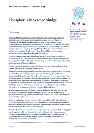 Phosphorus in Sewage Sludge