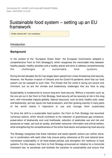 EurEau reaction to the public consultation on Sustainable food system – setting up an EU framework
