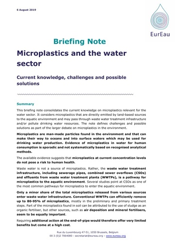 Briefing Note on Microplastics and the Water Sector