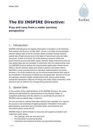 EU INSPIRE Directive - Pros and cons from a water services perspective