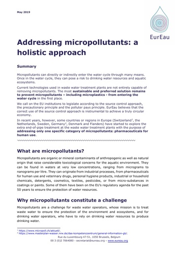 The holistic approach to addressing micropollutants; 2019 update of source control