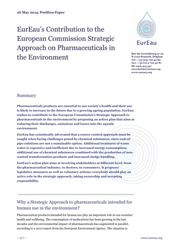 Strategic Approach on Pharmaceuticals in the Environment