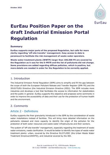 Position Paper on the draft Industrial Emission Portal Regulation