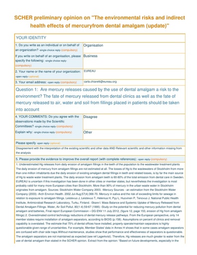 SCHER Preliminary Opinion on Dental Amalgam