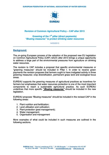 CAP 2013 Revision -  Blueing Measures to protect drinking water resources