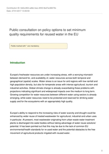 Consultation on Water Reuse January2017