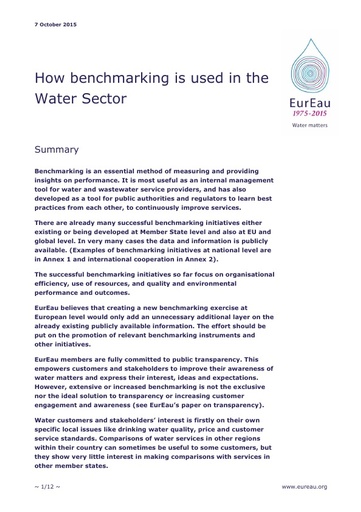 How Benchmarking is used in the Water Sector