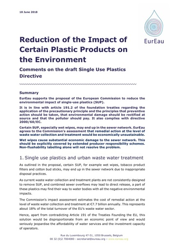 Directive for the Reduction of the Impact of Certain Plastic Products on the Environment