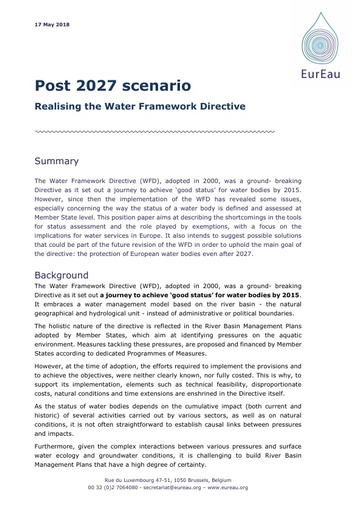 Post 2027 Scenario - Realising the WFD