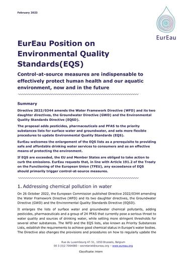 EurEau Position Paper on Environmental Quality Standards