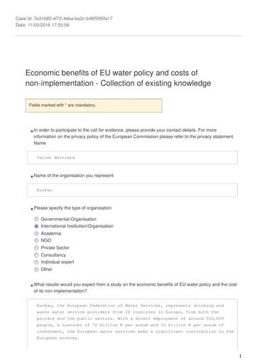 Consultation on the economic benefits of EU water policy and the costs of non implementation March2016