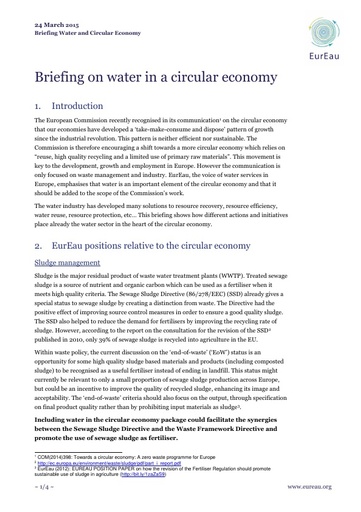 Briefing note on water and the Circular Economy