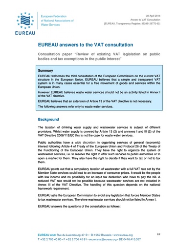 Consultation paper on VAT April2014