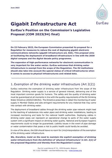 EurEau Position Paper Gigabit Infrastructure Act