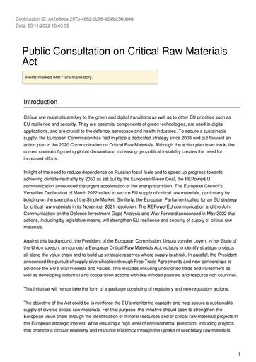 Public consultation to the Critical raw materials act