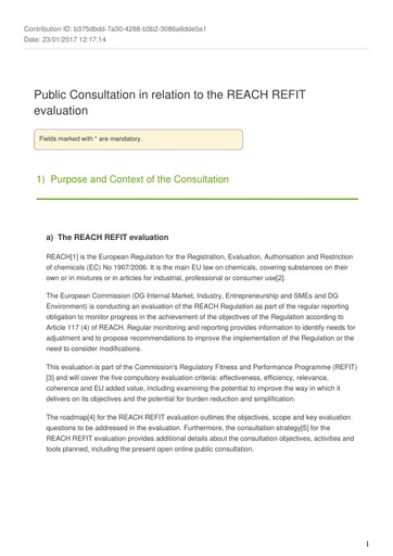 Consultaiton on REACH refit January2017