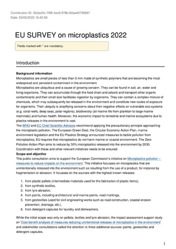 Contribution - EU Survey on microplastics 2022