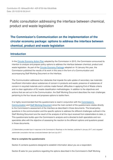 EurEau contribution to consultation on interface between chemicals product and waste legislation