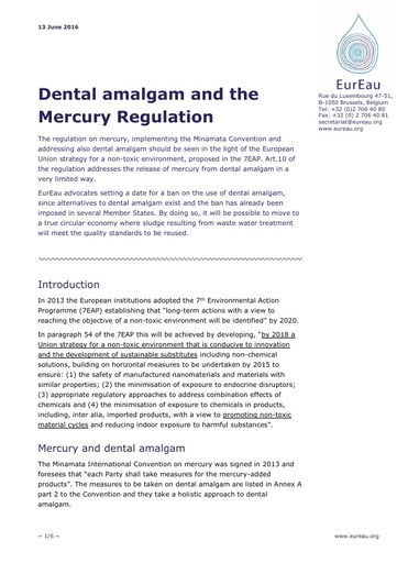 Dental Amalgam and the Mercury Regulation