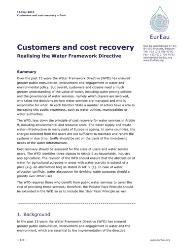 Customers and cost recovery - Realising the WFD
