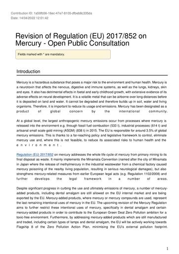 EurEau answer Mercury Regulation Public consultation