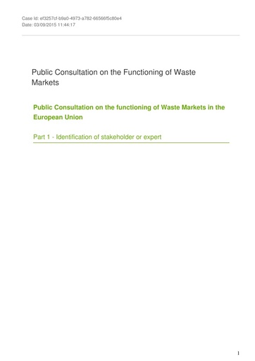 Consultation on the Functioning of Waste Markets September2015