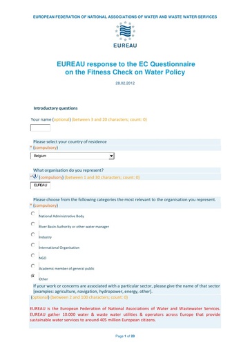 Consultation on Fitness Check on Freshwater Policy February2012