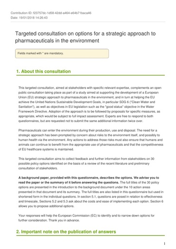 Consultation on Pharmaceuticals in the Environment - February2018