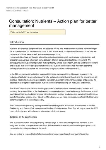 EurEau response to the Consultation on the Nutrients Action plan for better management
