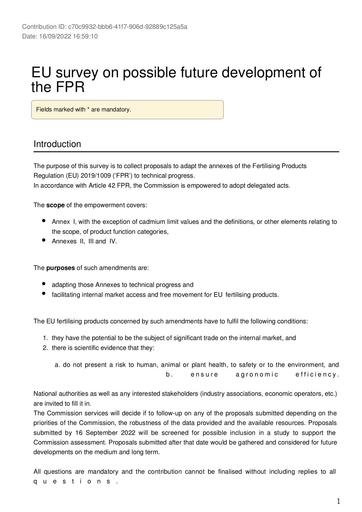 Contribution to the EU survey on possible future development of the FPR