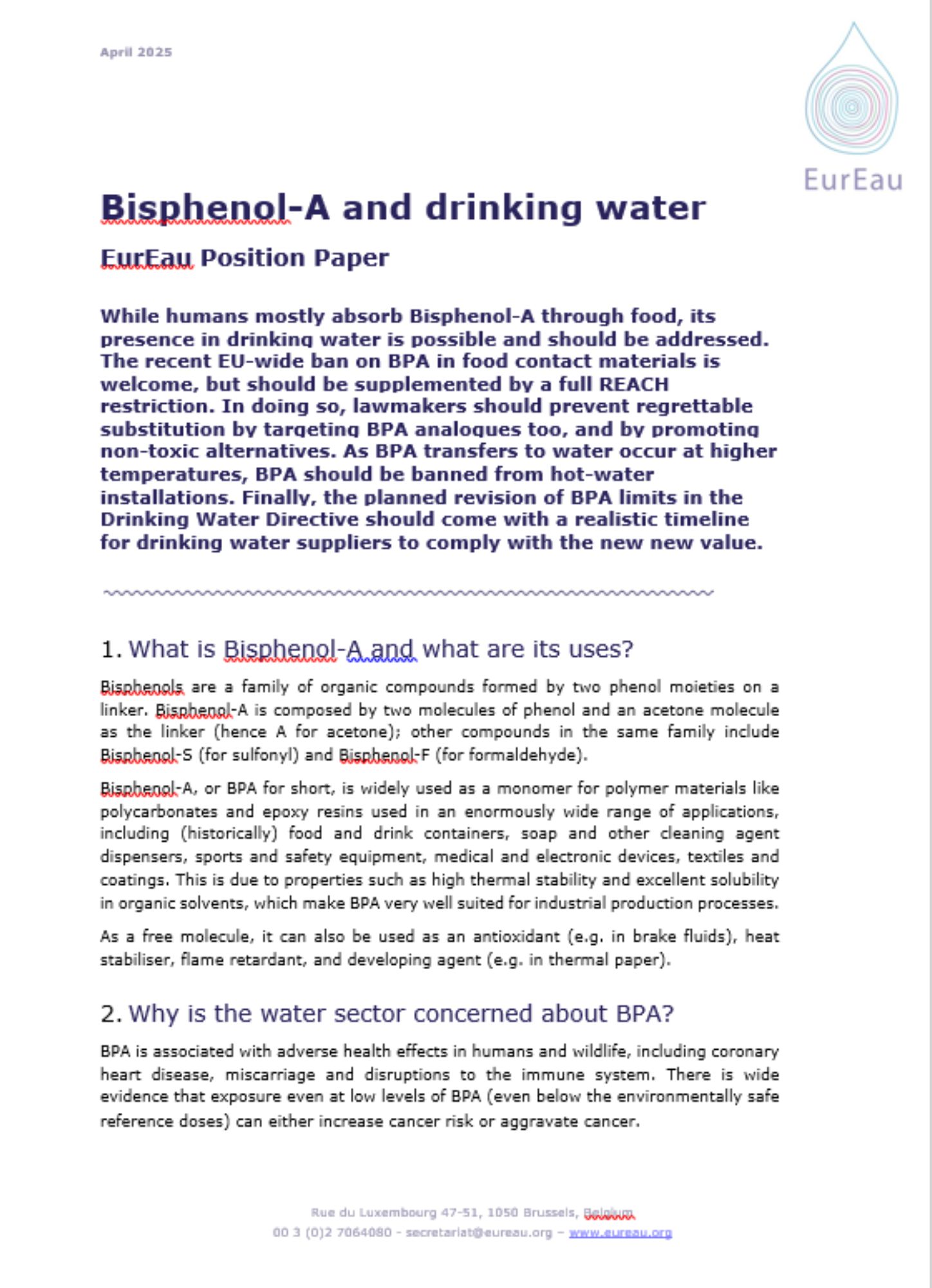 EurEau Position on Dental Amalgam and the Mercury Regulation