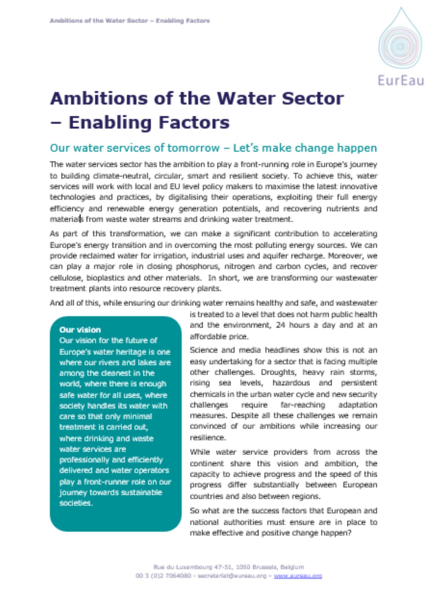 Ambitions of the water sector - Enabling factors