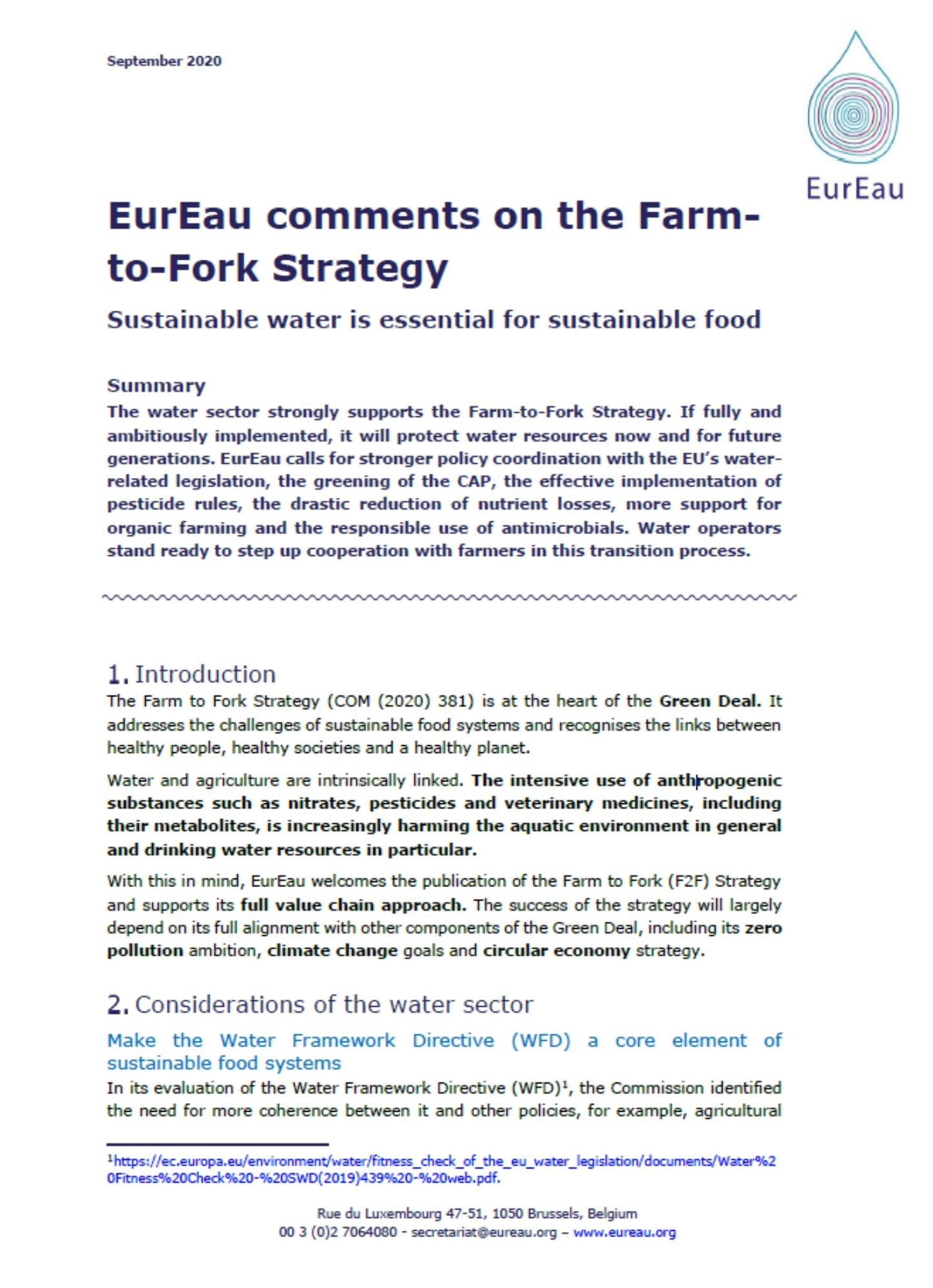 EurEau feedback on Farm to Fork Strategy