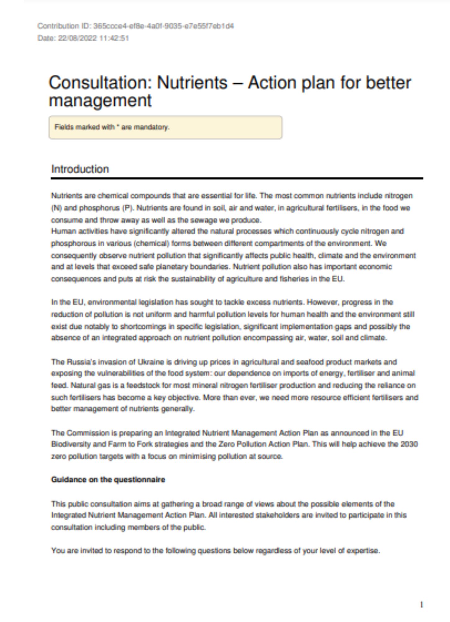 EurEau response to the Consultation on the Nutrients Action plan for better management